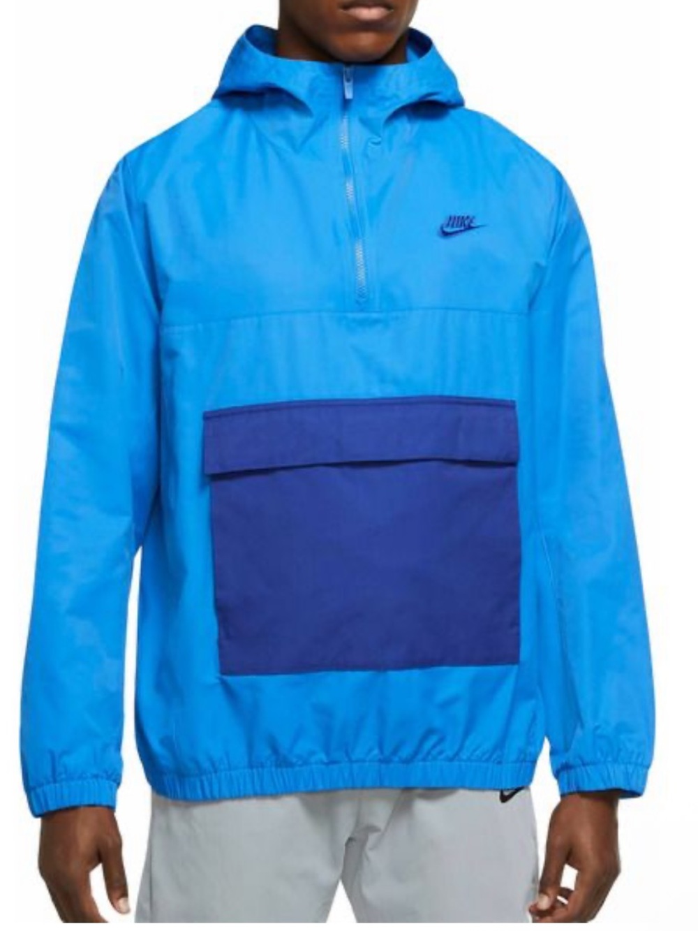 Nike Mens Blue Hooded Anorak Pullover Jacket